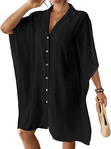 Bsubseach Swimsuit Coverup for Women Lapel Collar Bathing Suit Cover Up for Swimwear Button Down Beach Shirt Dresses