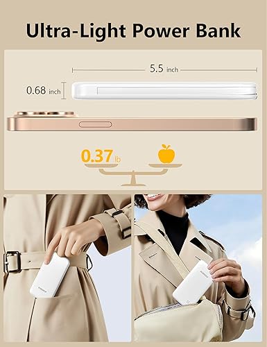 Miniatura 3 de Alongza Cargador portátil de 10000 mAh con cables incorporados, banco de energía con enchufe de pared, cargador de viaje externo ligero