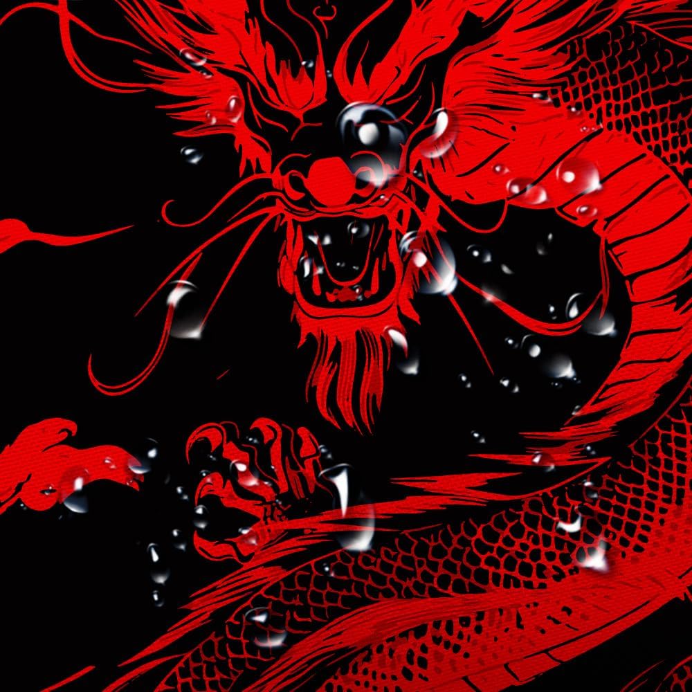 Japanese Dragon Shower Curtain, Red and Black Anime Shower Curtain Set for Boys Bathroom, Cool Asian Fabric Shower Curtain Restroom Bathtub Decor Accessories with Hooks 72X 84 inch