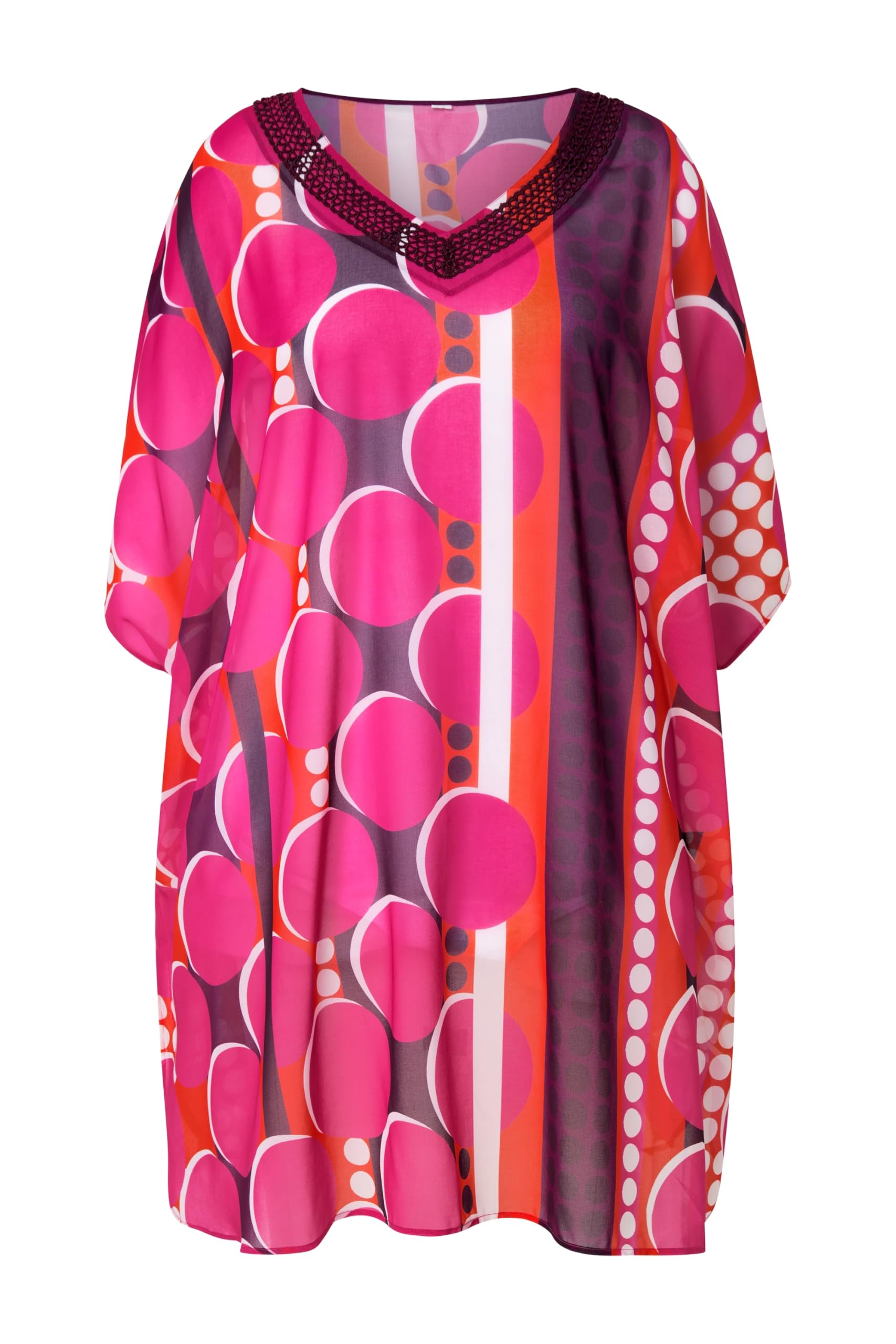 Ulla Popken Damen große Größen Übergrößen Plus Size Tunika, Chiffon, Punkte, Oversized, V-Ausschnitt, Halbarm 836864