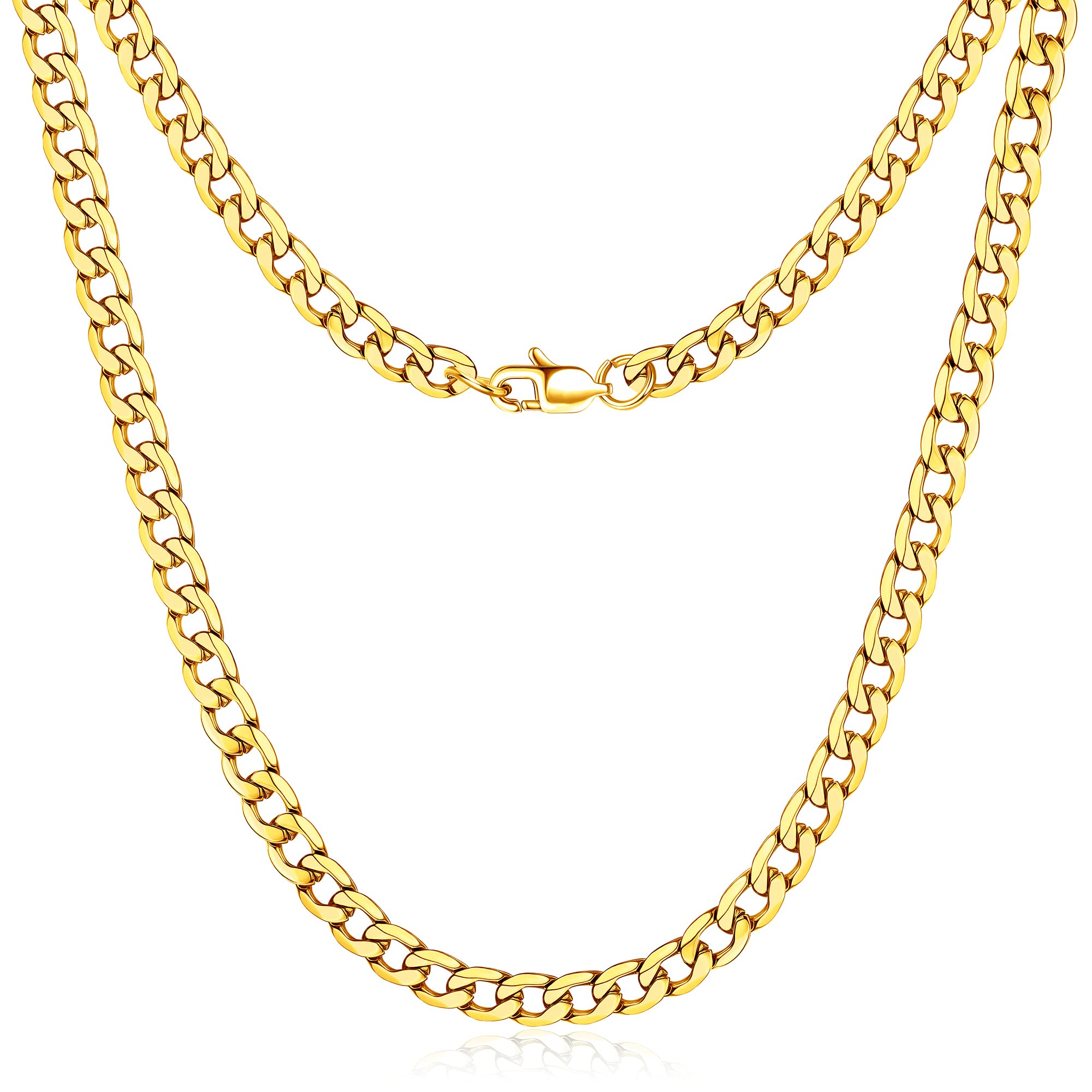 RoheaferMens Silver Chain/Gold Chain 3.5MM/5MM Curb Necklace Chain 18K Gold Plated Stainless Steel Cuban Link Chain Necklace for Women Men Boys 41/43/46/51/56/61/66/76 CM