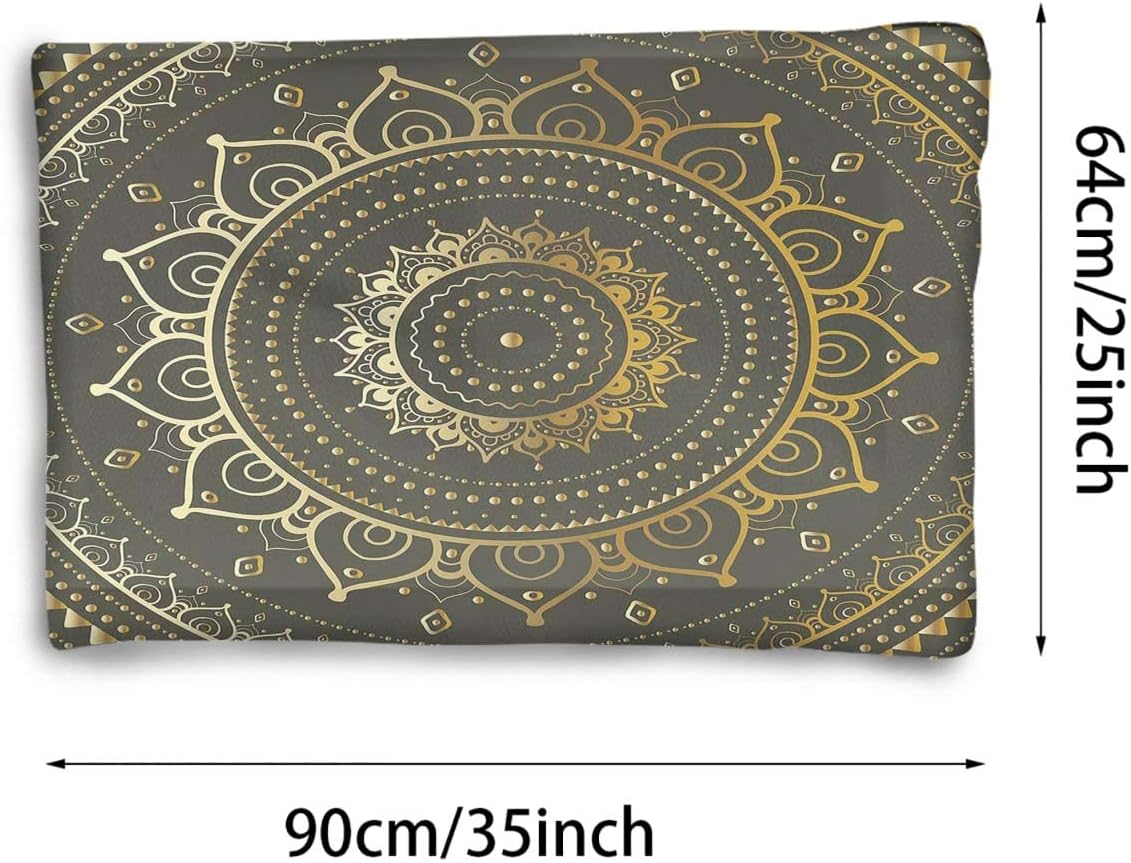 review Dark Green and Goldenrod Thermal Pet Mat Bed Liner Tribal Figure Harmony Symbolic Cozy Self Heating Warming Kitty Kitten Puppy Small Dog Bed Mandala 25