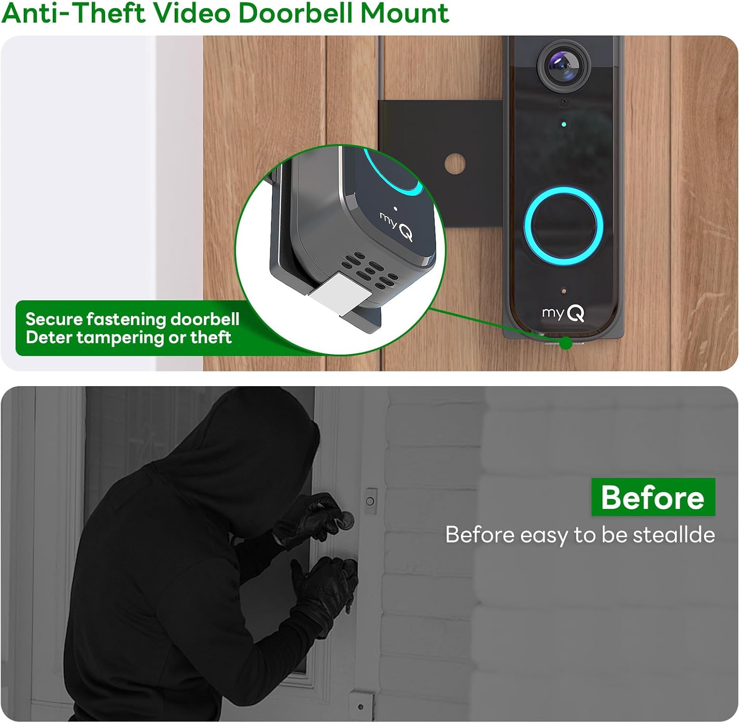 Anti-Theft Doorbell Camera Mount for myQ Video Doorbell, Anti-Blocks Motion Sensor, Adjustable Mounting Bracket Accessories for Houses, Apartments, Businesses, Rentals-Black - Image 5