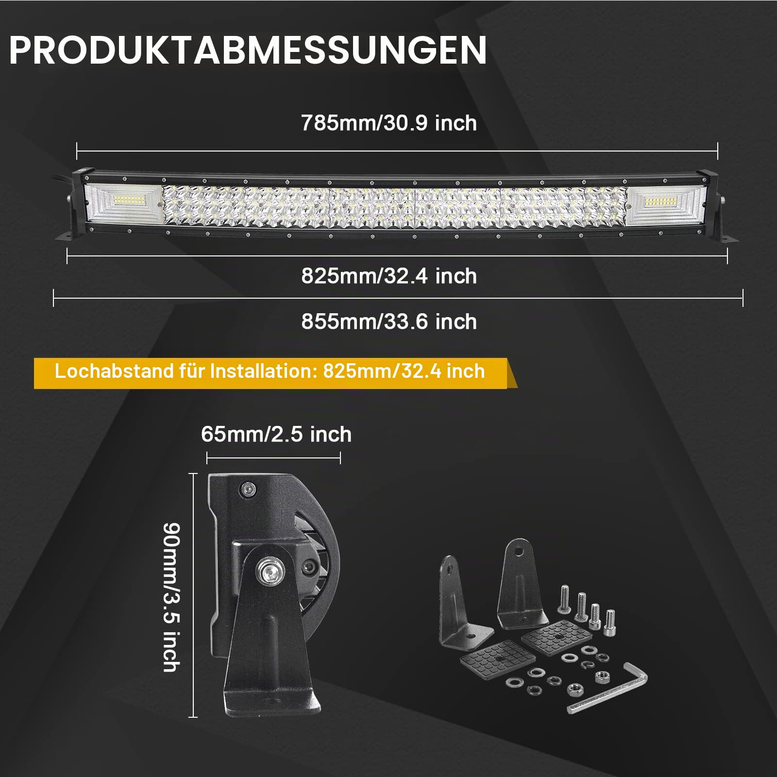 Willpower LED Lichtleiste 32" + Magnet Halterungen + 12V Kabelbaum für 4x4 | LED Balken Lightbar Gebogen 405W, 6000K Weiß, IP67, Offroad beleuchtung, Arbeitsscheinwerfer LKW KFZ Auto Traktor Fahrzeuge