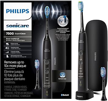 Philips Sonicare 7500 Rechargeable Electric Toothbrush, 2 Brush Head, Black