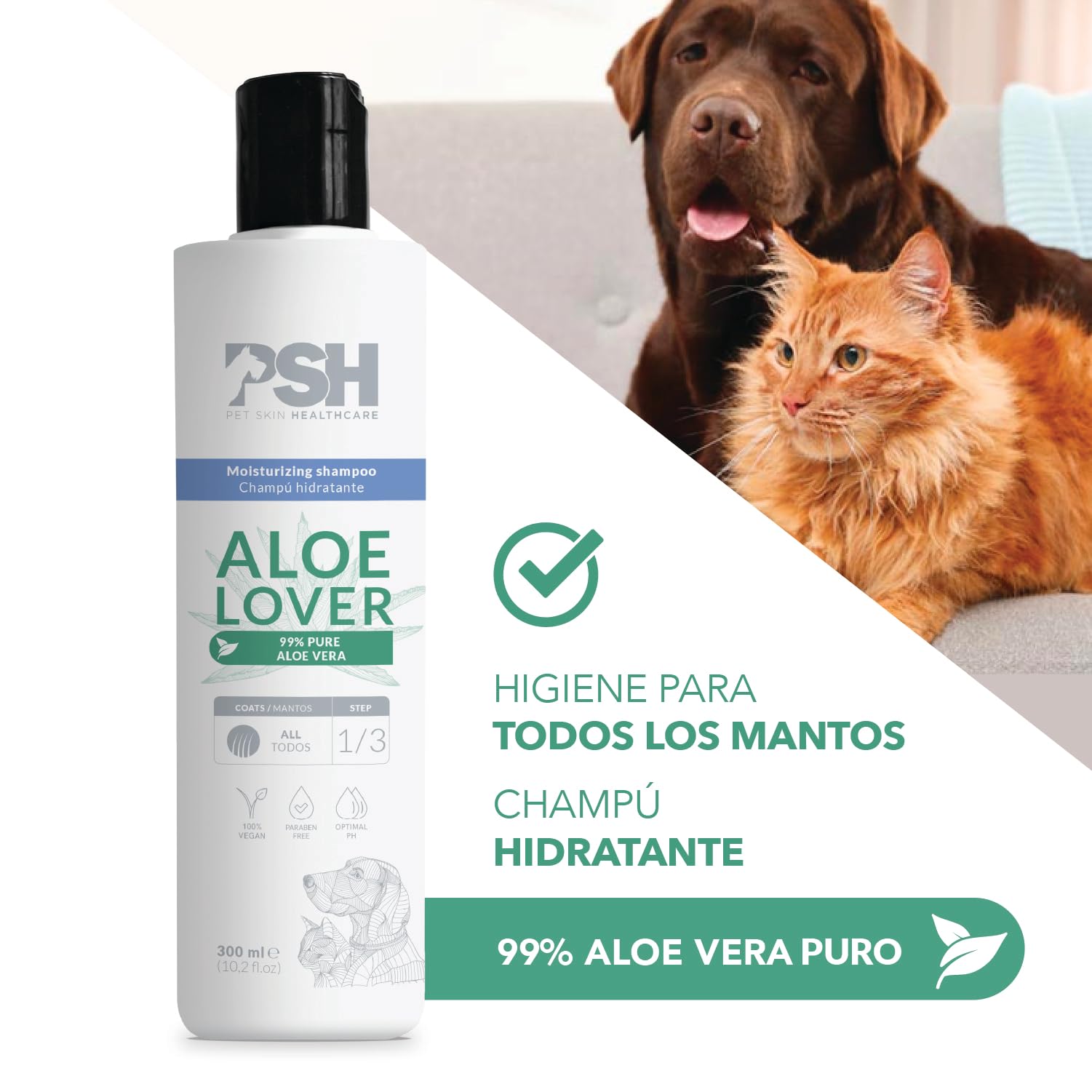 PSH Aloe Lover Shampoo - Shampoo for Dogs and Cats with 99% Pure Aloe Vera  - Hydration and Thickness for All Hair Types - Ideal for Sensitive Skin -  300 ml : Amazon.ie: Pet Supplies