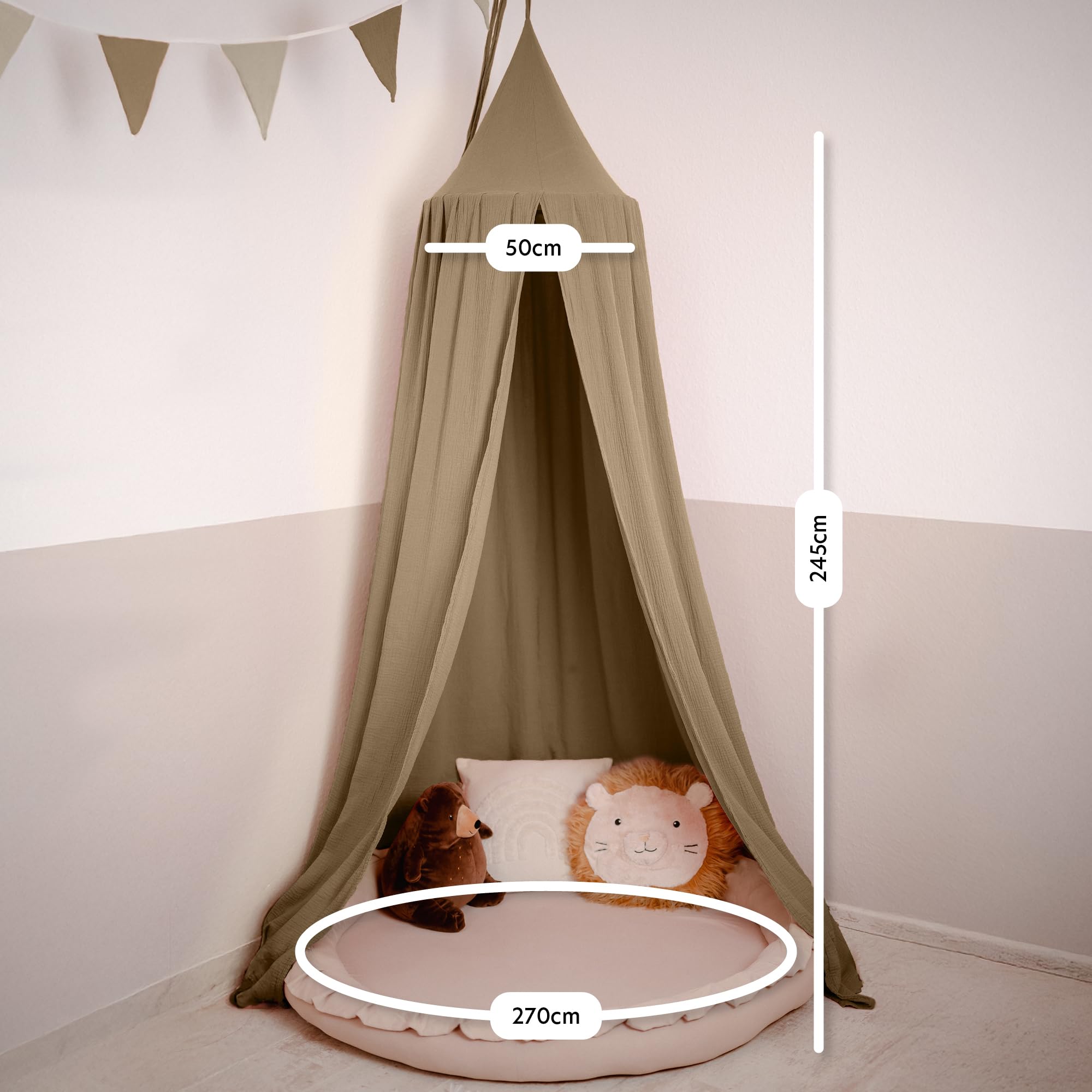 lilimaus Ciel de lit - Baldaquin pour chambre d'enfant - 100 % mousseline de coton - Ciel pour lit de bébé, lit d'enfant ou coin douillet - Décoration de chambre de bébé - Cadeau pour filles et