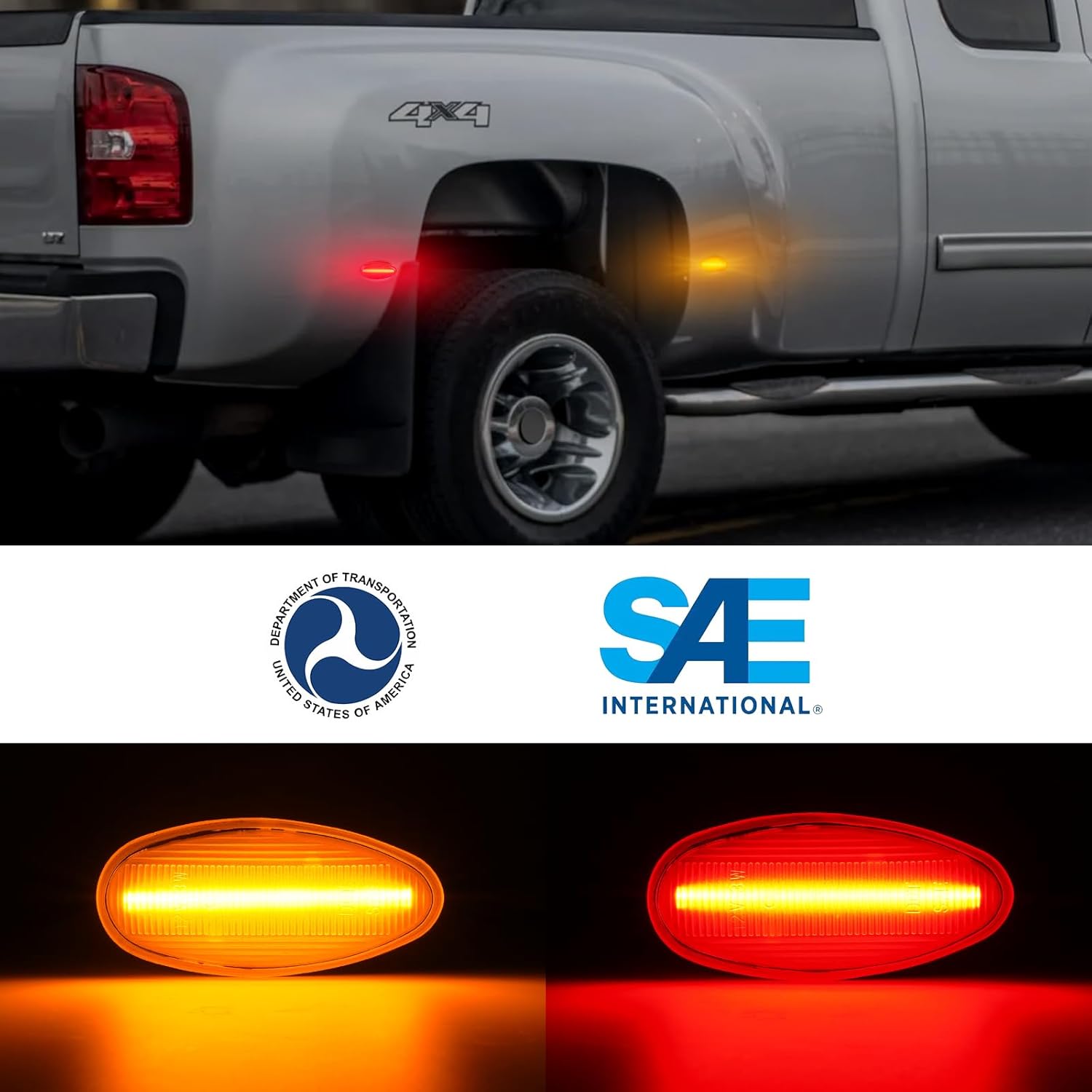 LED Dually Fender Side Marker Lights for 2001-2014 Chevy Silverado GMC Sierra 2500HD 3500HD, Chevy Silverado Amber Front Red Rear Bumper Side Markers, Clear Lens 4PCS