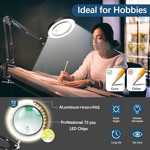 Miniatura 4 de Lupa de 15 x y 10 con luz, brazo ajustable real de 4.3 pulgadas con lente de vidrio LED y línea de extensión de trabajo, 3 modos de color regulable