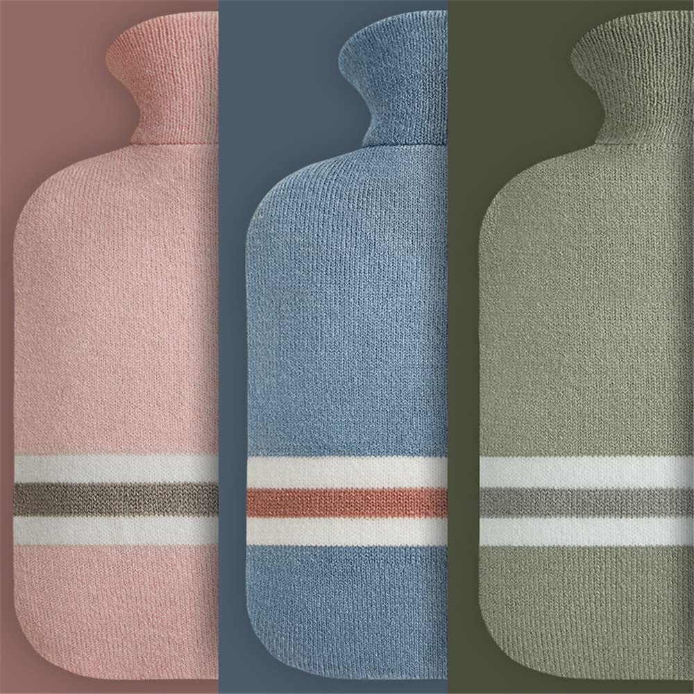 Bolsa Agua Caliente Botella de Agua Caliente con Cubierta Tejida Bolsa para Adultos Alivio del Dolor Cuello Espalda Dolores Cabeza Noches acogedoras Térmica(A,1L)