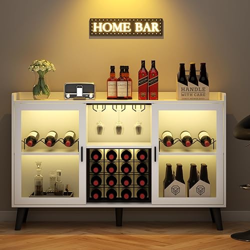 Miniatura 6 de Loomie Armario de bar de vinos con luz LED, gabinete de café para el hogar con estante para vino y soporte para vidrio, aparador de cocina con