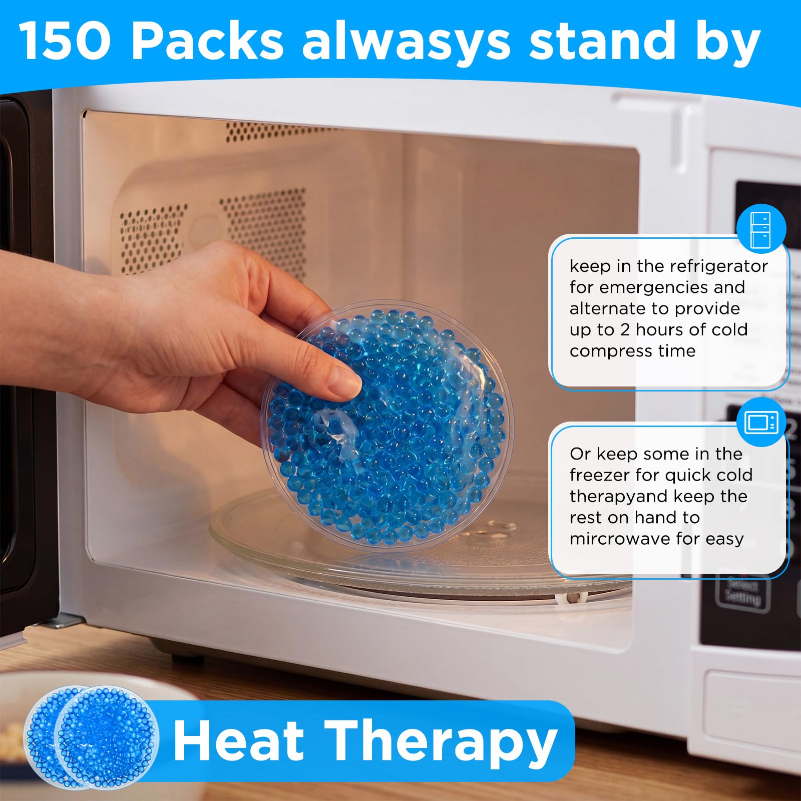 TrelaCo 150 paquetes de hielo redondos de gel para pequeñas cuentas reutilizables, compresas frías y calientes suaves para aliviar el dolor, dolor de muelas, fiebre, dolor de cabeza, cara, ojos