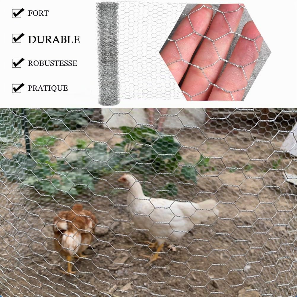 Grillage de Poule, Fil Hexagonal Galvanisé Grillage Poulailler Maille Hexagonal avec Trou de 40cm x 5 m Hexagonal Triple Torsion Clôture Résistant Poulailler Jardin pour Élevage Volaille Galvanise