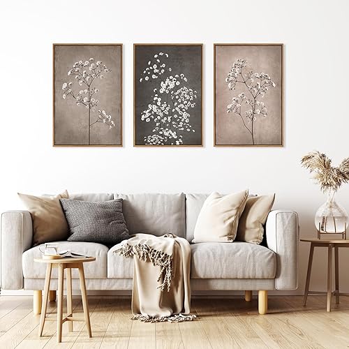 Miniatura 2 de FWIEXA Arte de pared en lienzo neutro de 3 piezas para dormitorio, sala de estar, juego de impresiones botánicas enmarcadas de 16 x 24 pulgadas,