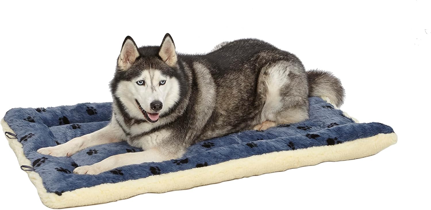Reversible Paw Print Pet Bed in Blue / White, Dog Bed Measures 45.2L x 28W x 3.8H for X-Large Dogs, Machine Wash