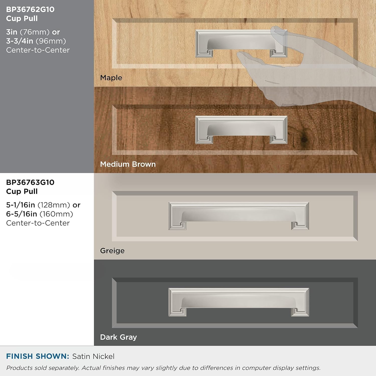 Amerock | Cabinet Cup Pull | Satin Nickel | 3 inch & 3-3/4 inch (76mm & 96 mm) Center-to-Center | Appoint | 1 Pack | Drawer Pull | Cabinet Handle | Cabinet Hardware (Satin Nickel)