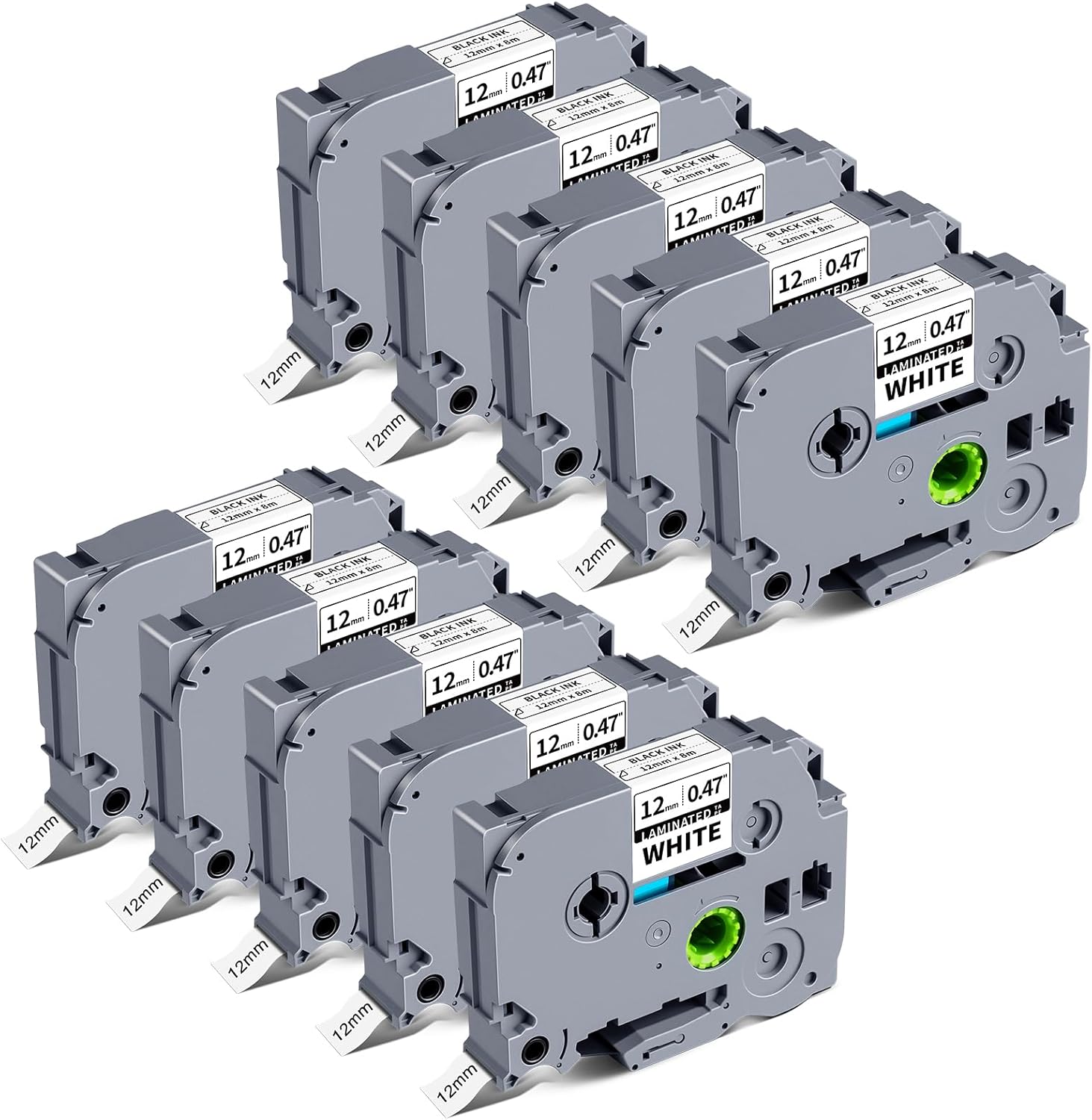 Compatible for Brother TZe-231 TZe231 P Touch Label Maker Tape 12mm 0.47 Laminated White Tz Tape Work with PT-D220 D210 D202 H110 D200 D400 1280 D610BT 1880 1830 Refills, Ptouch TZe 1/2", 10-Pack