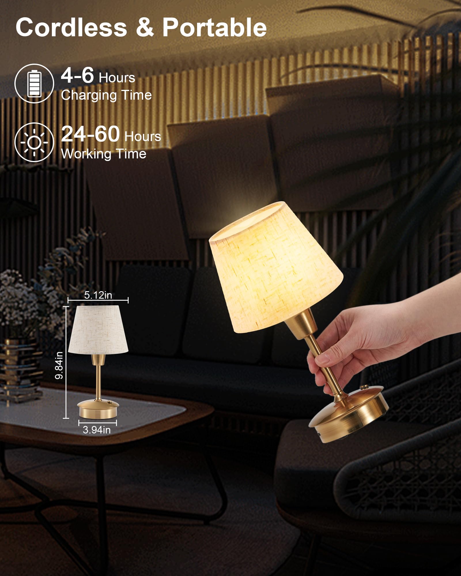 Lot de 2 petites lampes de table sans fil 5200 mAh à piles rechargeables pour table de restaurant