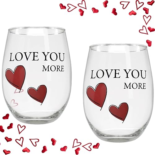 Miniatura 7 de BANBERRY DESIGNS Lover's - Juego de copas de vino  Love You More  Juego de 2 copas de vino sin tallo con corazones decorativos  Mr. & Mrs.  His and