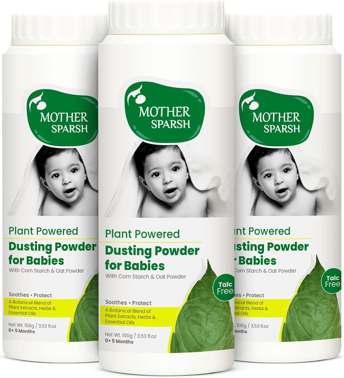 Mother Sparsh Plant Powered Talc Free Dusting Powder For Babies- 100g X 3 | With Corn Starch & Oat Powder