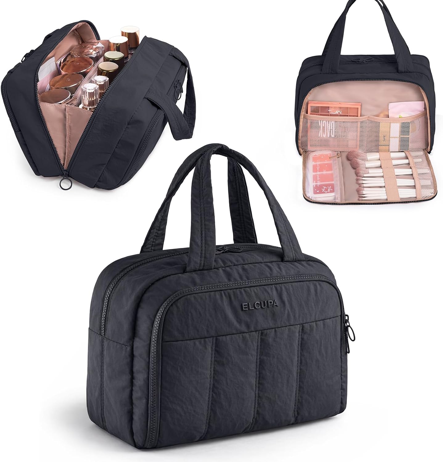 Large Makeup Bag Travel Toiletry Bag for Women – Travel Makeup Bag with 4 Compartments, Dry Wet Separation, Cosmetic Bag Organizer for Travel Essentials & Travel Size Toiletries,Travel Bag