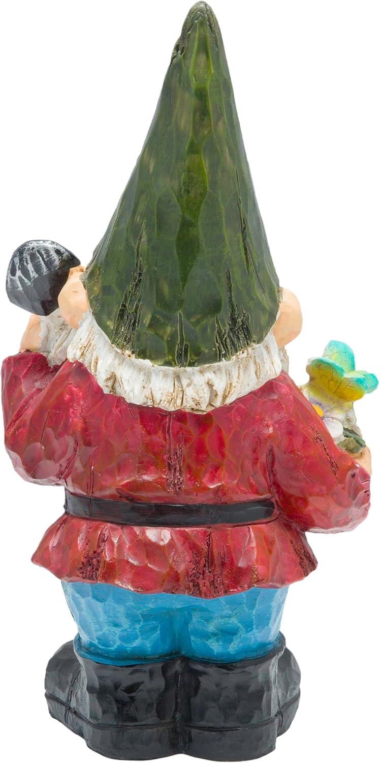 Alpine Corporation 12" Tall Outdoor Garden Gnome with Flower Pot Yard Statue Decoration - Image 9