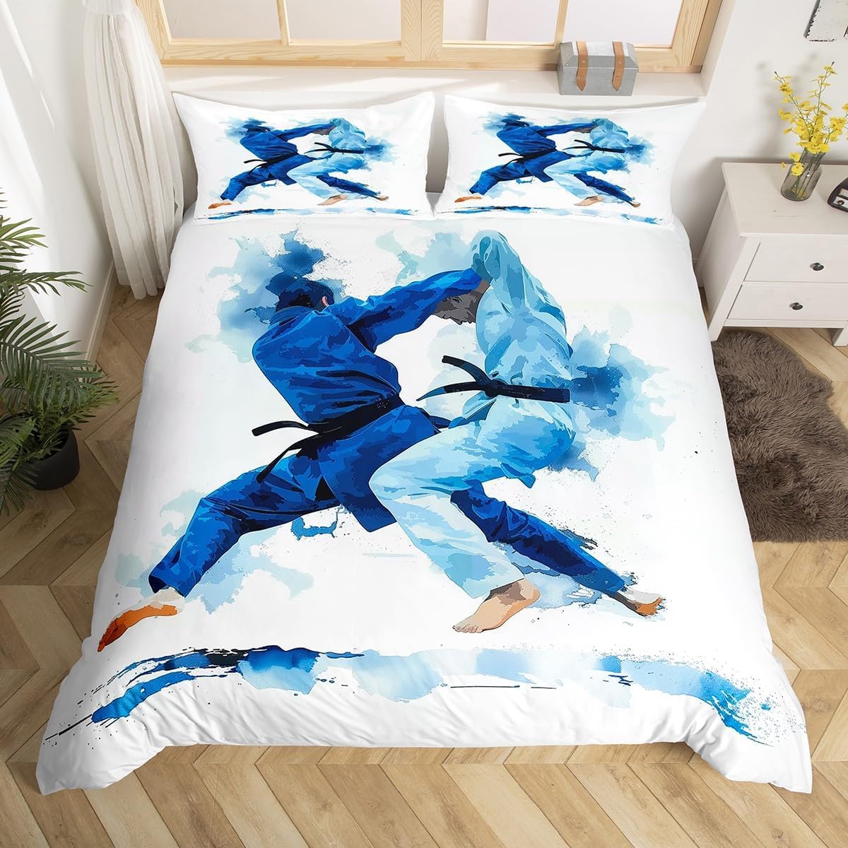 Housse de couette 140x200 judo en microfibre avec taie d'oreiller pour lit enfant 1 personne