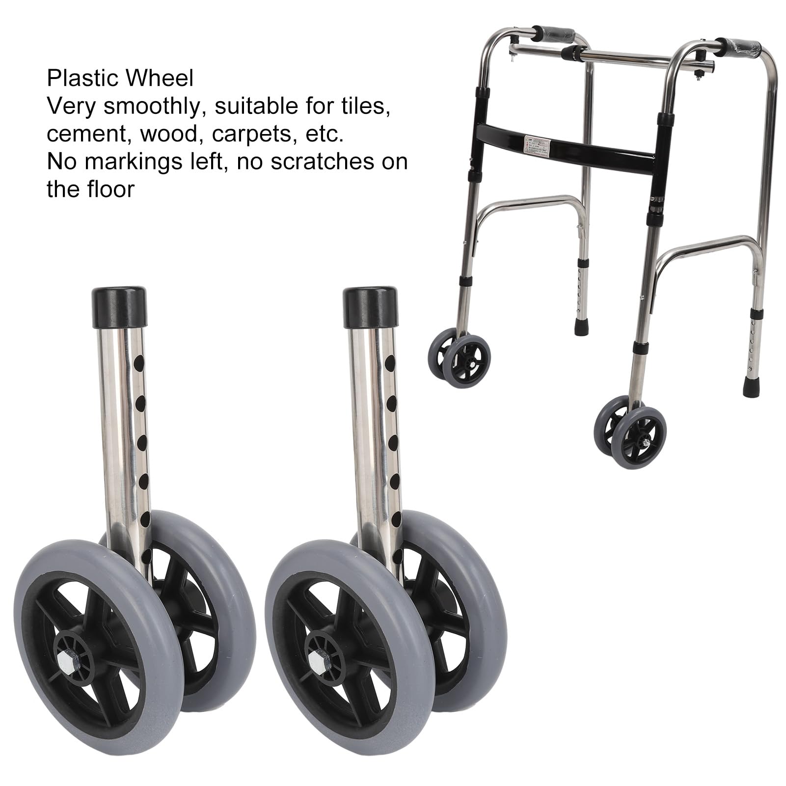 Brrnoo Ruedas para Andador, Accesorios de Repuesto para Andador, Rueda de Repuesto para Andador de 2 Piezas, Patas de Rueda para Andador con Ruedas Ajustables en Altura de 6 Engranajes