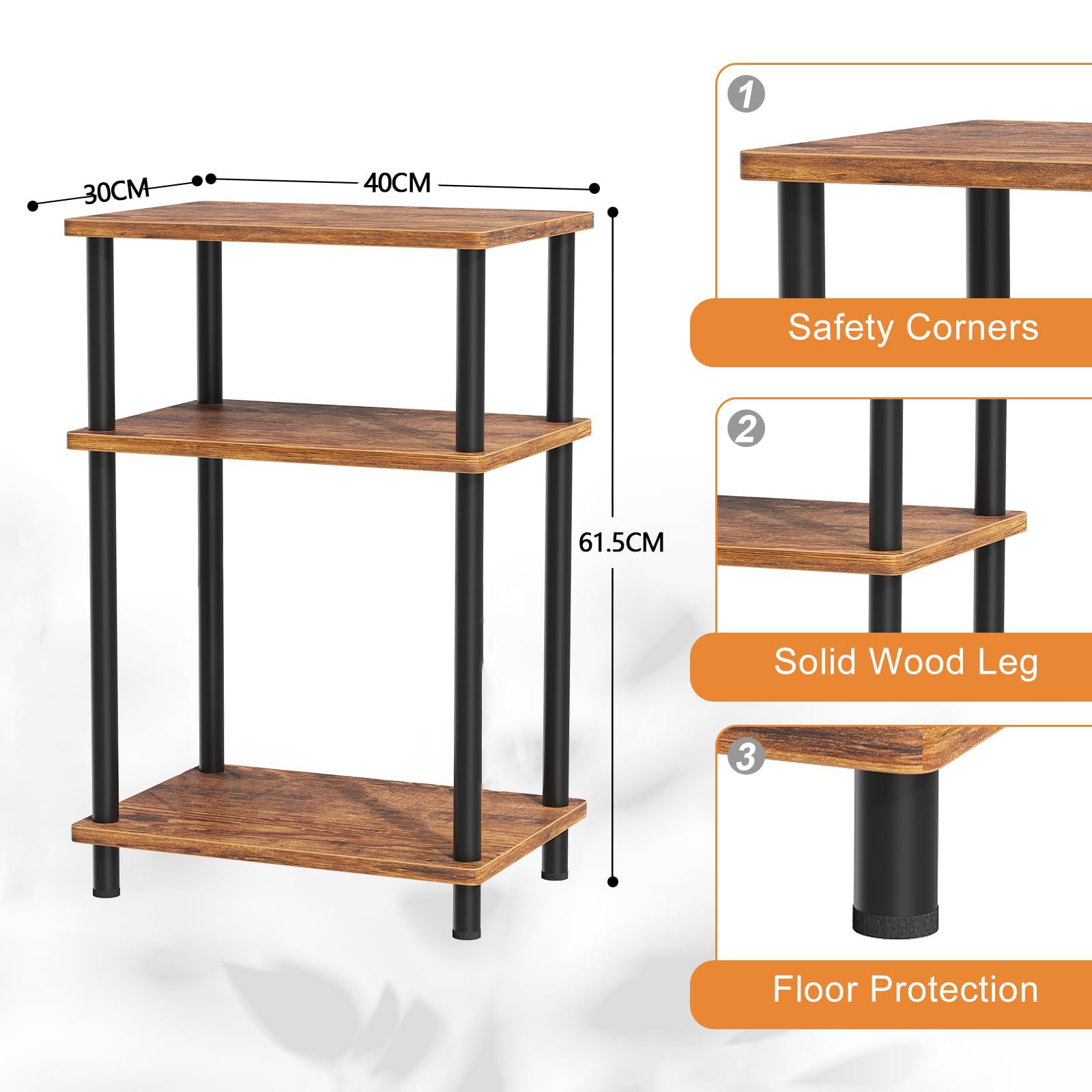 APICIZON 3 dieren bijzettafel, smal, nachtkastje hout, tafel klein, 40 x 30 x 61,5 cm, kleine bijzettafels voor woonkamer, slaapkamer, balkon, werkkamer, bijzettafel, bruin
