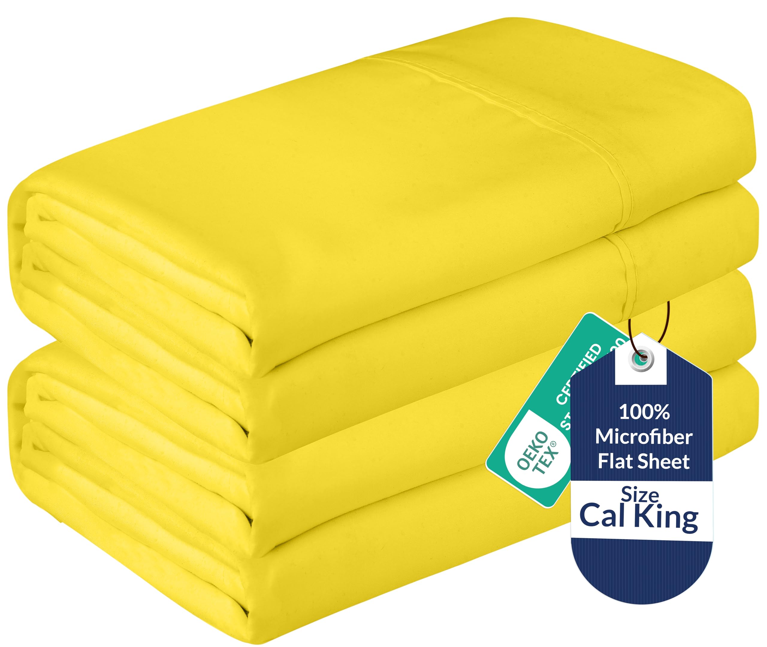 Royale Linens 2 Pack Bulk Flat Sheet Set - Top Sheets -Soft 1800 Microfiber - Stain Resistant - for Hotel, Massage Table, Hospital, Dorm - California King Flat Sheet Sold Separately (King Cal, Yellow)