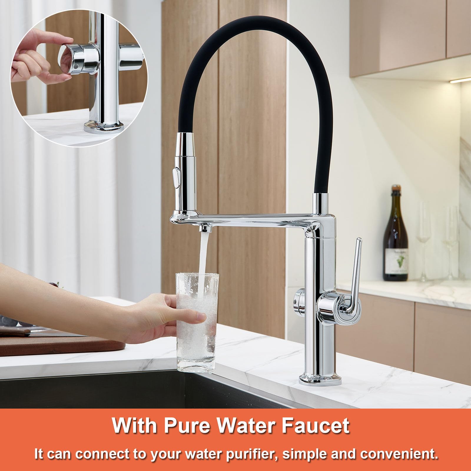 Grifo de cocina con purificador de agua, pulverizador extraíble, palanca única, antidiseño, 2 modos, grifo mezclador para fregadero de cocina