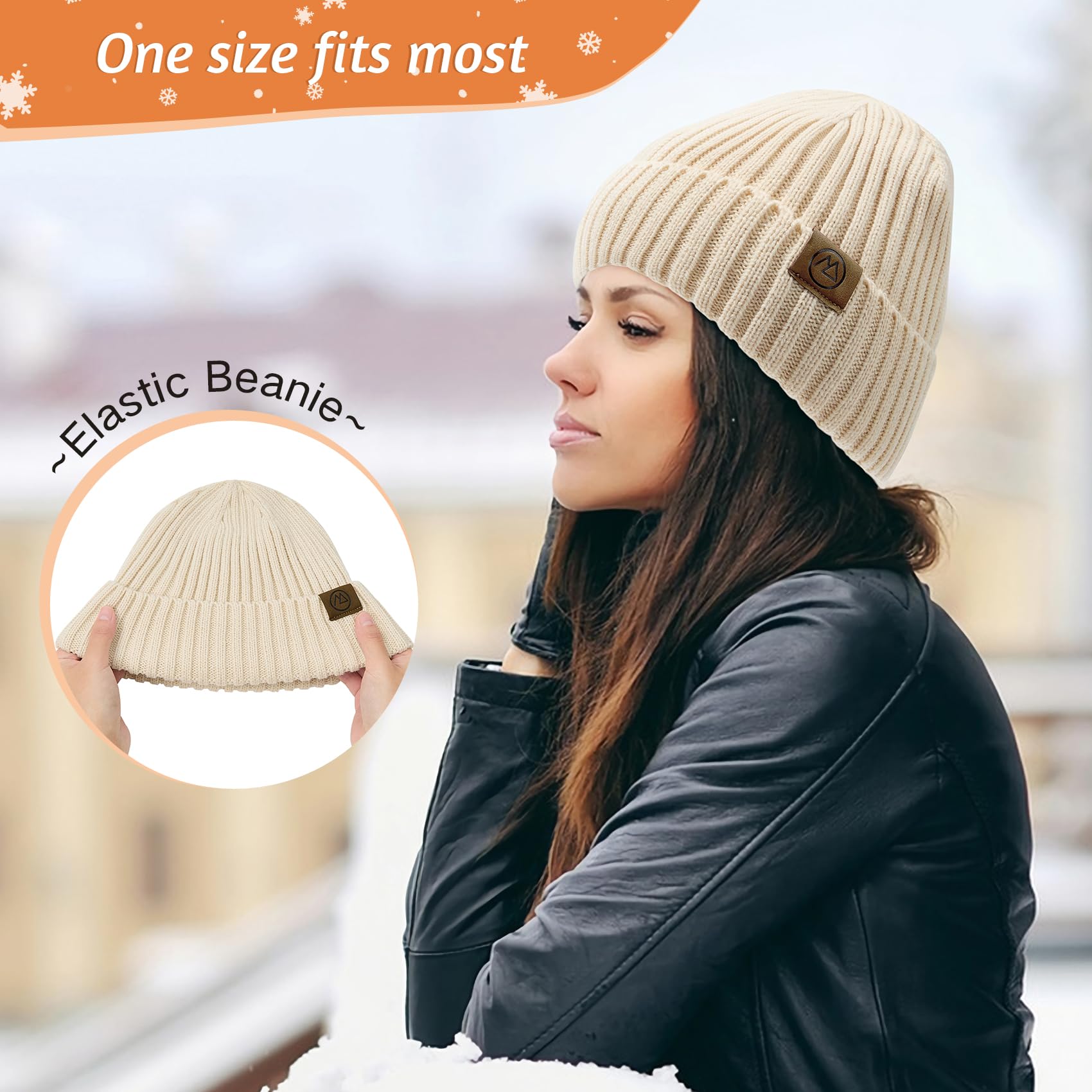 Unisex Satin Lined Warm Winter Hat - Silk Lined Knit Slouchy Beanie - Beige