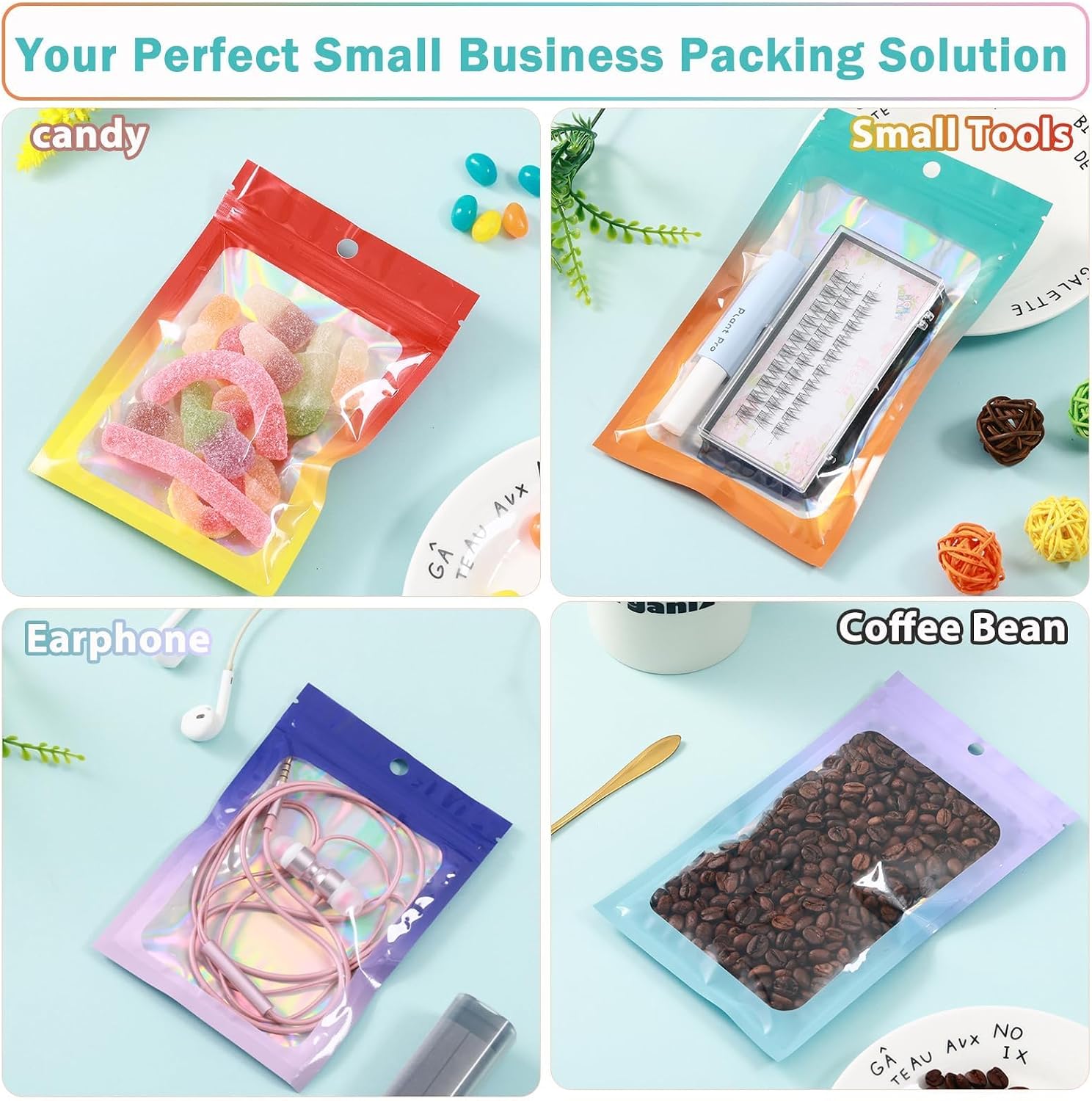 350 Pcs Mylar Bags for Food Storage 4x6 Mylar Bag with Window, Red Yellow Resealable Bags for Small Business Bulk Smell Proof Bag Freeze Dried Candy Sealable Packaging Coffee Bean Zipper Packaging image 3