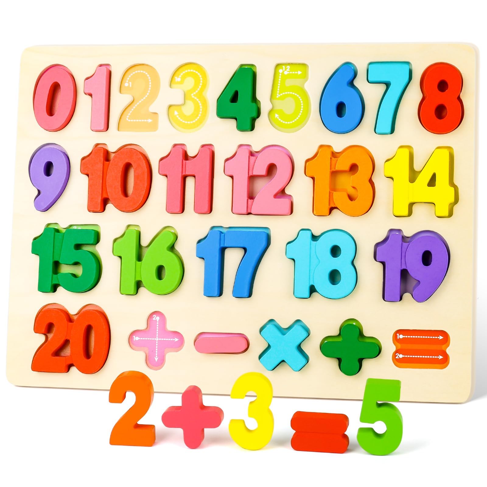 Rompecabezas de madera colorido para niños 1-20, juguete de aprendizaje de números