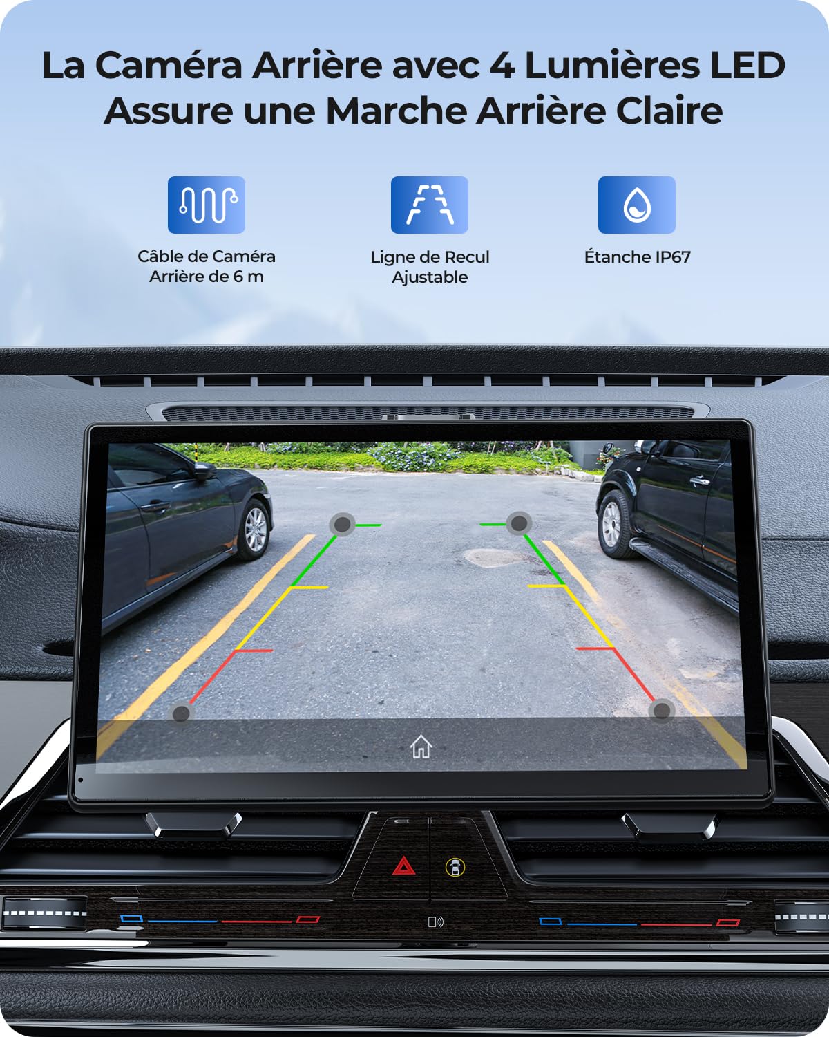 Écran Portable 9'' pour Apple CarPlay & Android Auto, Affichage HD 1024*600, Support Magnétique, Mises à jour OTA, Modes Portrait et Paysage, Caméra de Recul, Bluetooth, Contrôle Vocal, Navigat
