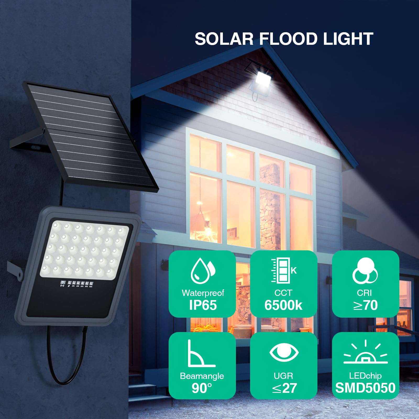 HOOLED Faretti solari a led da esterno, batteria di grande capacità da 15000 mAh, luci da esterno giardino solari IP65 impermeabile, 6500K, luci solari da esterno con telecomando (funzione timer)
