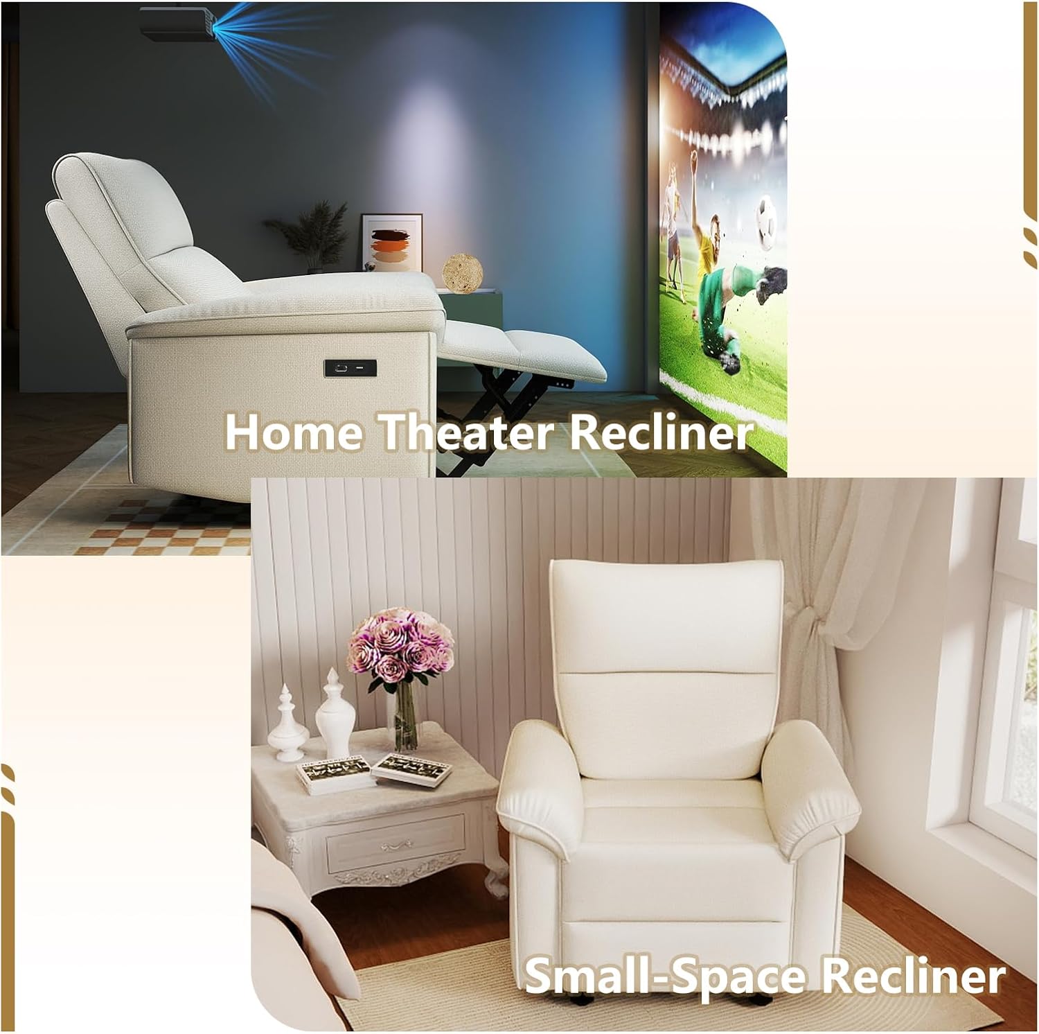 cinkehome Wall Hugger Power Recliners for Small Spaces, Electric RV Recliners with USB, Modern Recliner Chair for Living Room, Apartment, Off-White