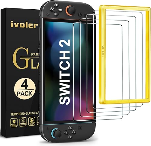 ivoler 4-Pack Tempered Glass Screen Protector Designed for Nintendo Switch 2 2025 [Easy Alignment Frame] 30s Installation, 9H Hardness Transparent HD Clear, Anti-Scratch Updated Version 7.9''