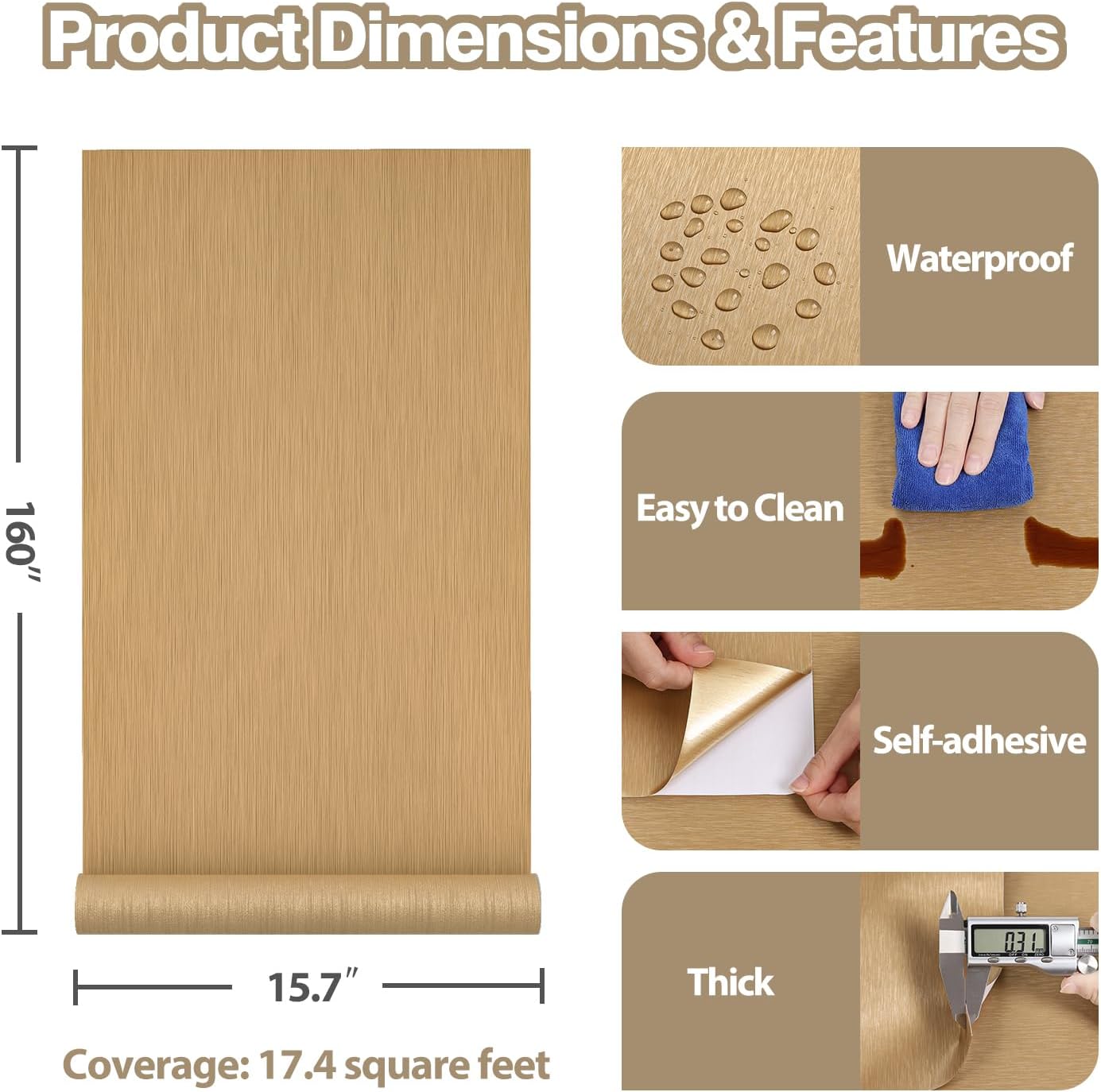 Pale Gold Brushed Stainless Steel Contact Paper for Appliances Refrigerator Wrap 15.7"x160" Waterproof Metallic Wallpaper Gold Peel and Stick Wallpaper Heat Resistant Faux Metal Backsplash