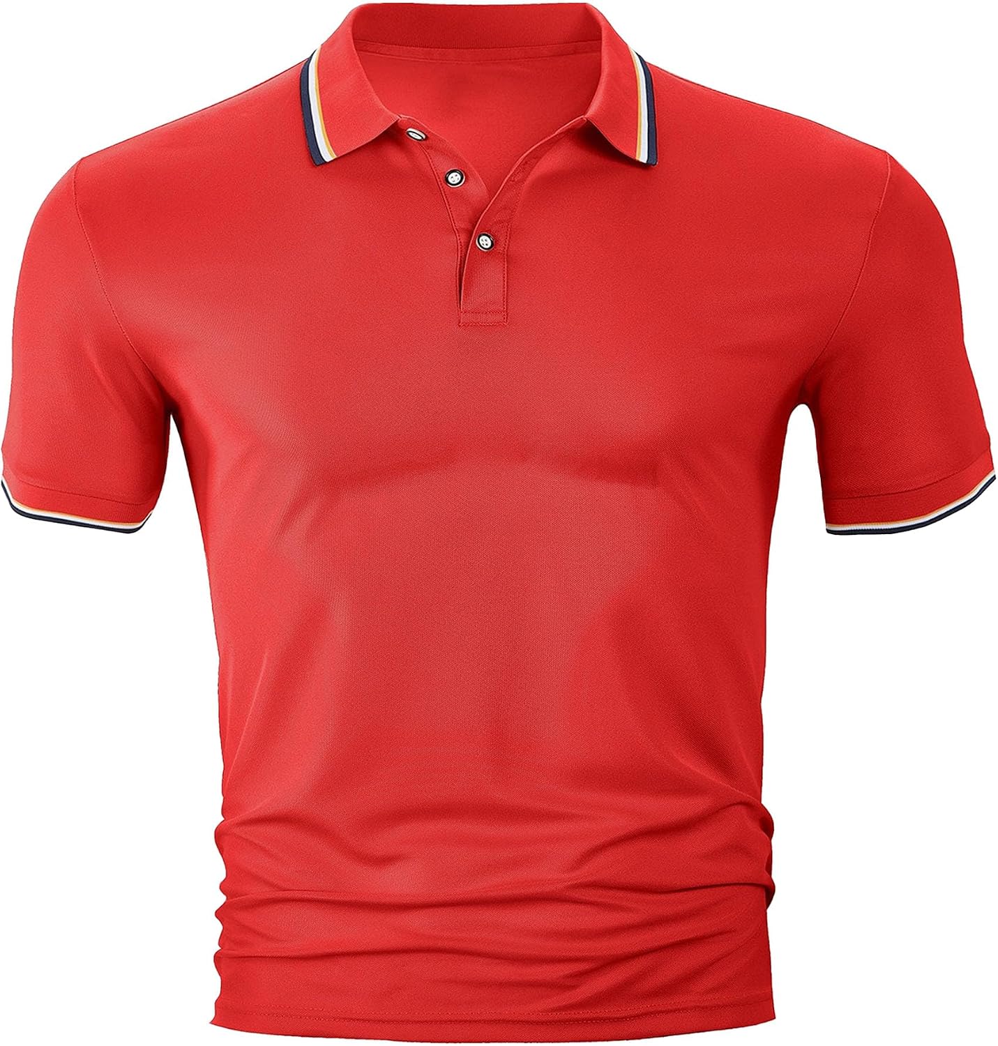 Men Dual Stripe Trim Lapel Polo Shirt Short Sleeve Business Casual Top | Button Placket, Striped Collar & Cuffs, Casual Wear, Slim Fit, Lightweight Fabric