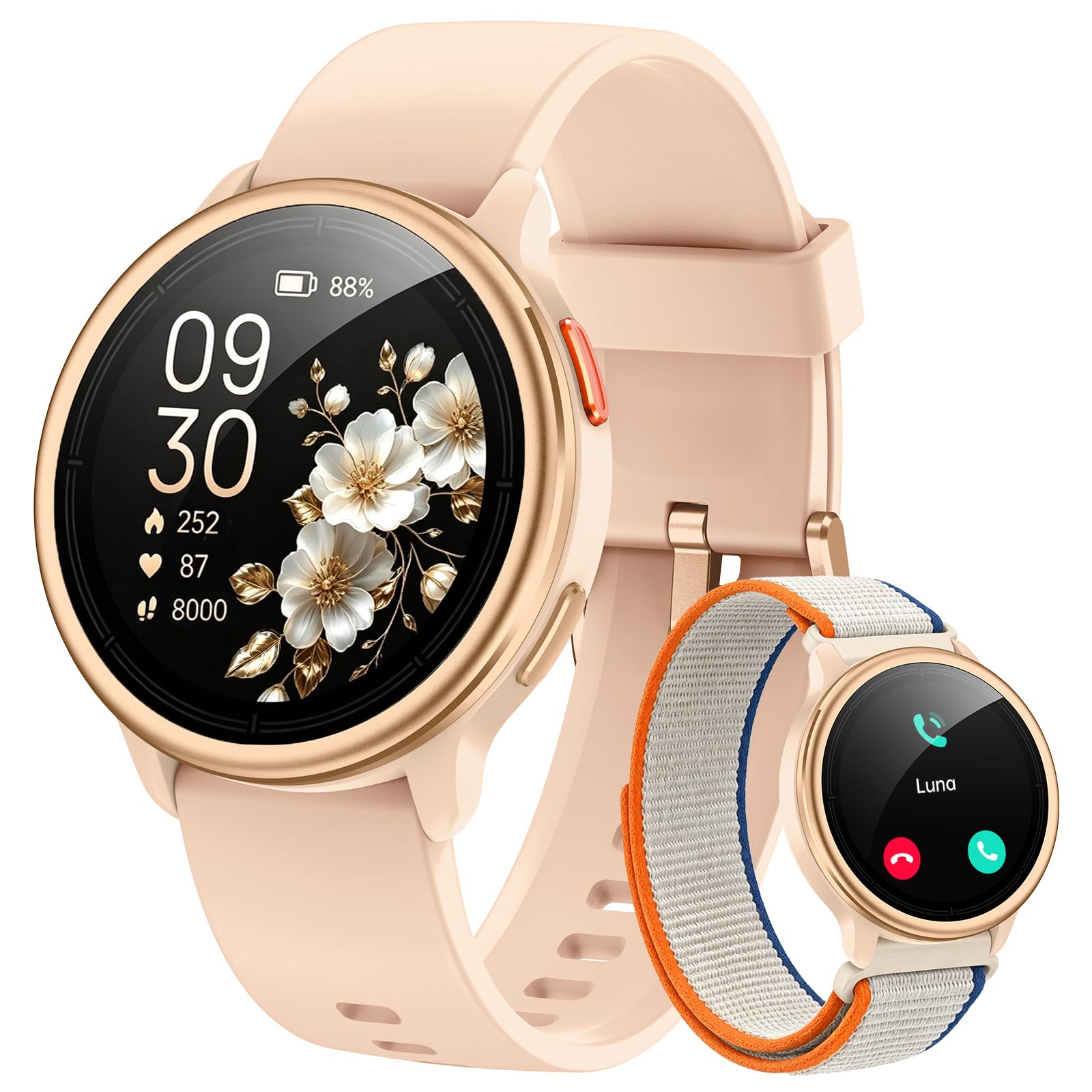 Smartwatch Damen Rund, 1.27" Smart Watch mit Telefonfunktion/Whatsapp,Uhren Damen mit Pulsuhr Schlafmonitor Schrittzähler Uhr,120+ Sportmodi 3ATM Wasserdicht,Fitnessuhr für Samsung iOS Android
