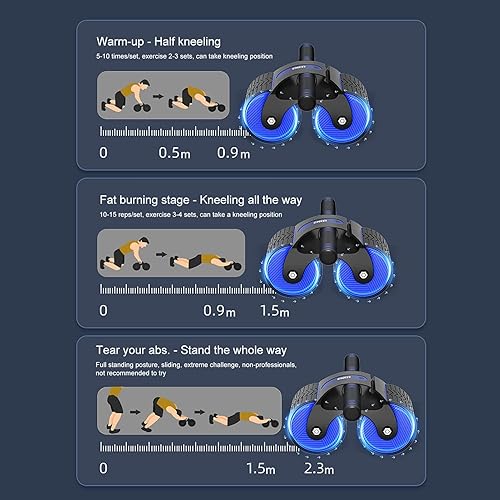 Miniatura 7 de Rueda abdominal de rebote automático, rueda de vientre de fitness de rebote automático 2023 con alfombrilla de rodilla, rodillo abdominal de