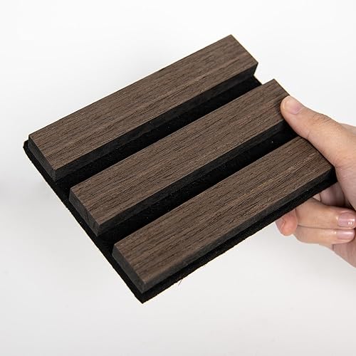Miniatura 14 de Paneles acústicos de listones de madera, 94.5 x 12.6 pulgadas, cada panel de pared de listones de madera, color nogal, paquete de 4 Nuez,Negro
