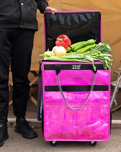 Miniatura 3 de Bolsa de comestibles reutilizable con ruedas, carrito de compras, bolsa con ruedas con 8 bolsillos y cubierta con cremallera, plegable, asas