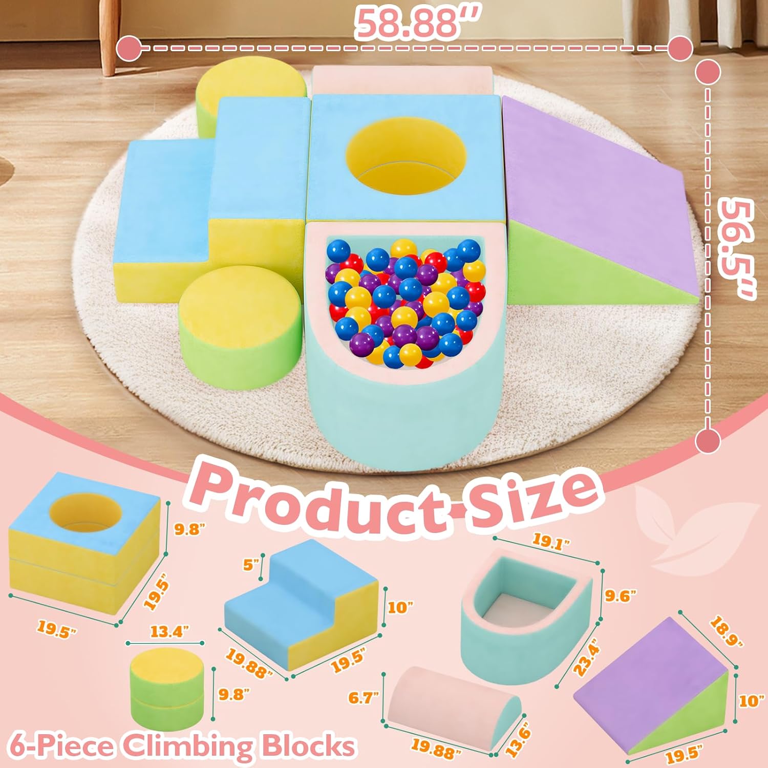 Toddler Climbing Toys Indoor, 6-Piece Baby Foam Climbing Blocks with Ball Pit, Colourful Soft Play Set for Toddlers 1-3 Years Old, Kids' Indoor Climbers & Play Structures (Balls not Included)