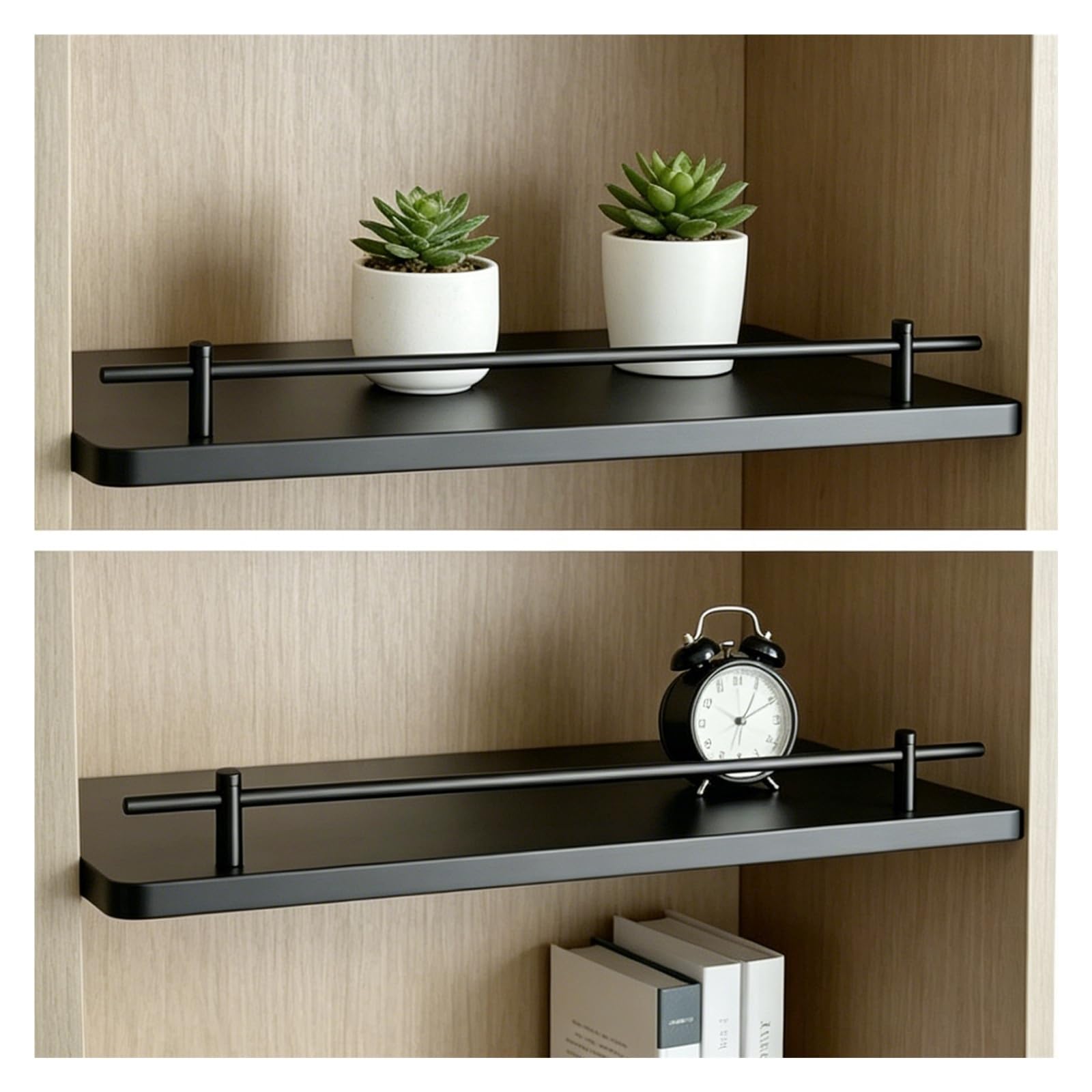 Vyrata Women's 2 Pieces Shelf Guard Rail Black Gallery Rail For Shelves, Anti-Fall Rail For Plant Shelf/Kitchen Open Plates & Bowls Storage(L-78Cm/30.7In)