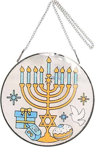 EXCEART Atrapasoles de Hanukkah Janucá - Adorno colgante de vitrales judíos para ventana, David Star Dove Dreidel Latkes pintado a mano, panel