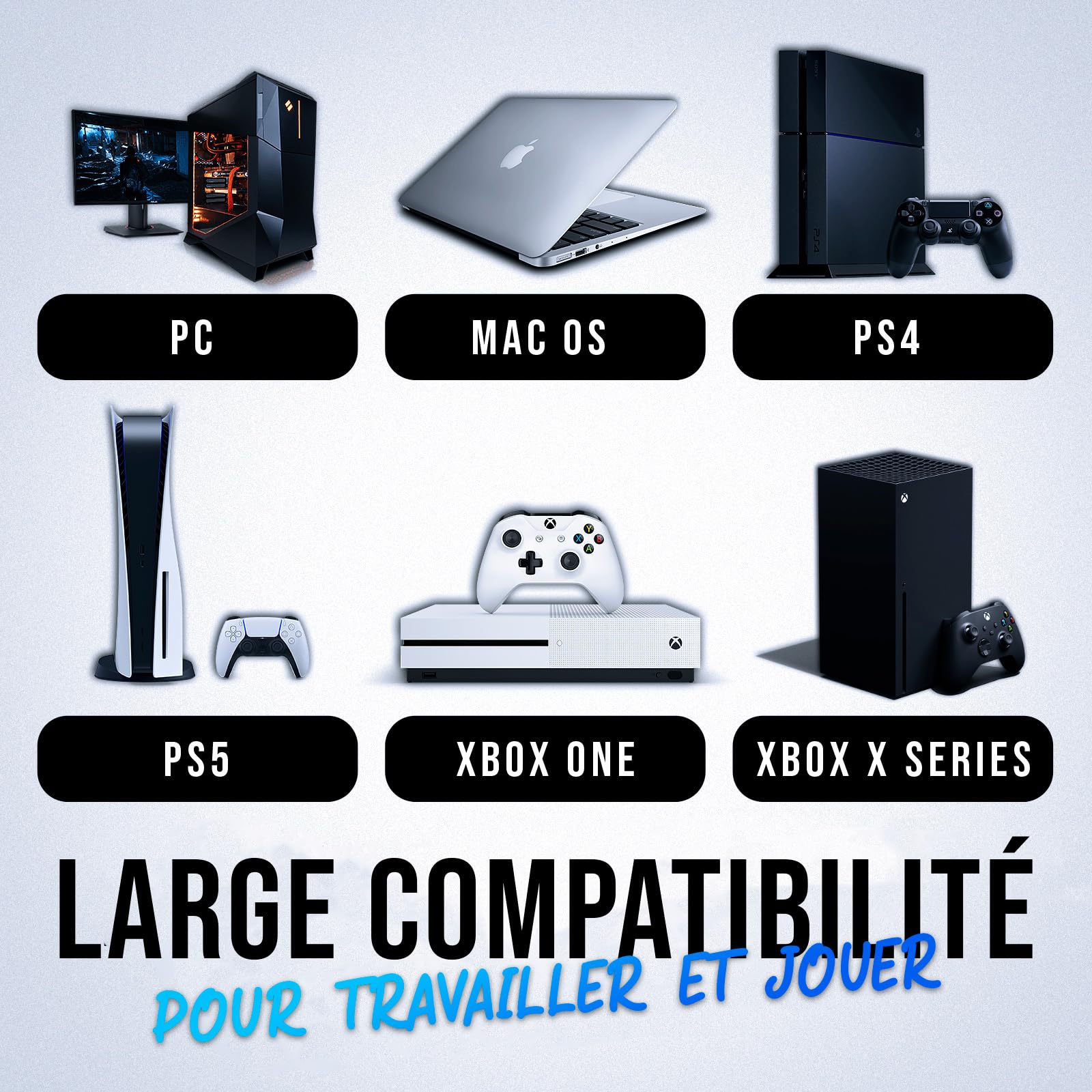 KLIM Chroma - Tastiera wireless Gamer FRENCH AZERTY - Novità, sottile, durevole, ergonomica, discreta, waterproof, silenziosa, tastiera gamer retroilluminata per PC Mac, tastiera PS4 PS5 - Bianco