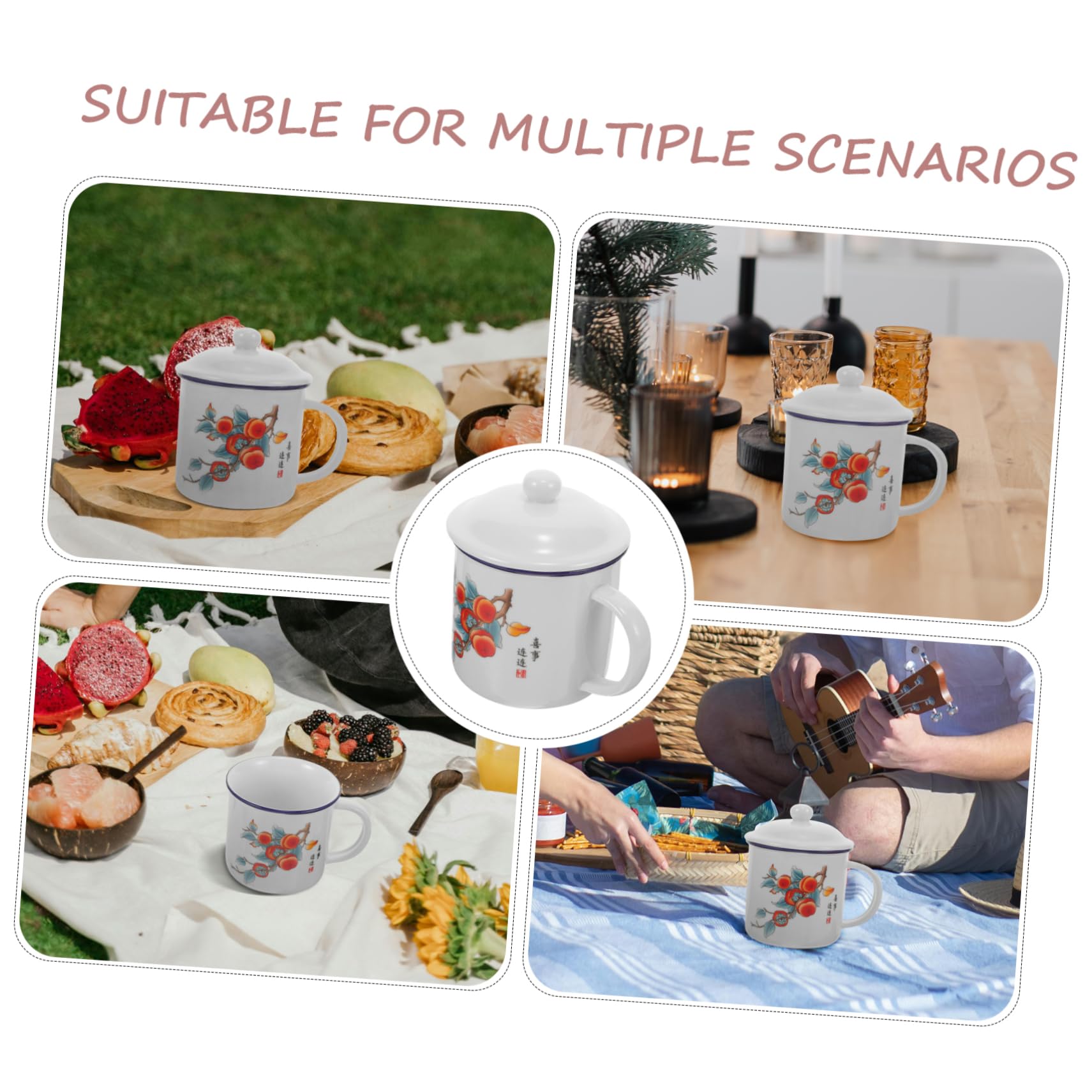 Generisch Emaille-becher Mit Deckel Für Kaffee Tee Vintage Retro Design Tragbar Für Reisen Outdoor-abenteuer