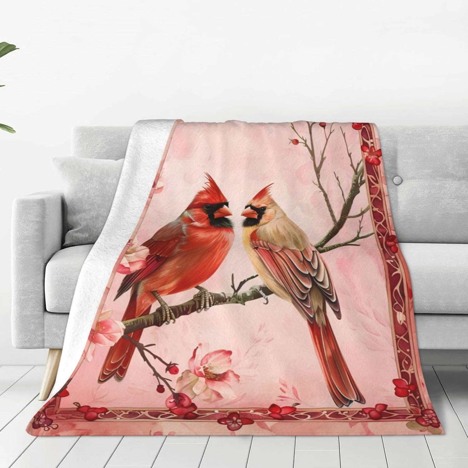Red Cardinal Cute Decor Throw Blanket Gifts for Girls Boys - Super Warm Soft Plush Lightweight Fleece Flannel Blanket for Kids Adults - 80"X60"